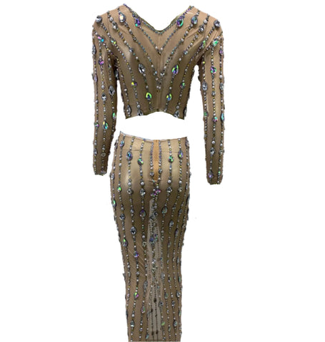 Crystal Striped Mesh Dress Set-Modern Baby Las Vegas