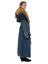 Load image into Gallery viewer, Fur Collar Denim Trench Coat