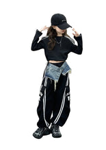 Load image into Gallery viewer, Striped Patch Denim Track Pants Set