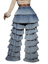 Load image into Gallery viewer, Tiered Ruffled Wide Leg Denim Jeans