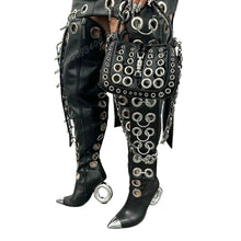 Load image into Gallery viewer, Black Metal Round Rings Over the Knee Boots-Modern Baby Las Vegas
