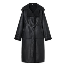 Load image into Gallery viewer, Long Teddy Fur Belted Leather Coat