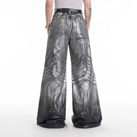 Slit Knee Metallic Denim Jeans-Modern Baby Las Vegas