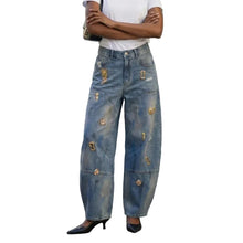 Load image into Gallery viewer, Gold Metal Buckle Denim Jeans