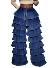 Load image into Gallery viewer, Tiered Ruffled Wide Leg Denim Jeans