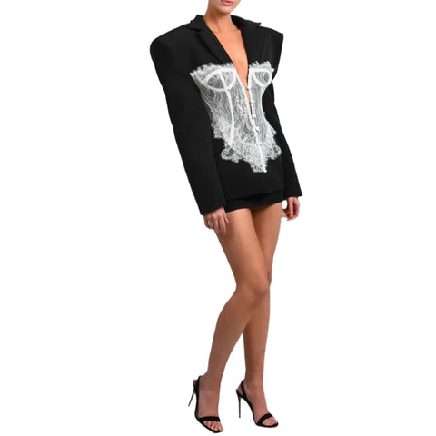 Lace Stitched Blazer Jacket-Modern Baby Las Vegas