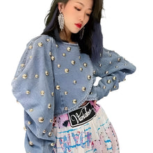 Load image into Gallery viewer, Studded Puff Sleeve Denim Top-Modern Baby Las Vegas