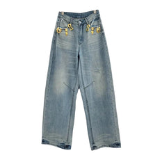 Load image into Gallery viewer, Gold Metal Buckle Denim Jeans