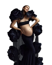 Load image into Gallery viewer, Luxury Black Rose Draped Maternity Dress