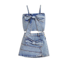 Load image into Gallery viewer, Bow Patch Denim Skirt Set-Modern Baby Las Vegas