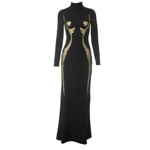 Load image into Gallery viewer, Gold Figure Turtleneck Maxi Dress