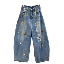 Load image into Gallery viewer, Gold Metal Buckle Denim Jeans
