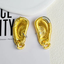 Load image into Gallery viewer, Metal Golden Plated Ear Shaped Dangle Earrings-Modern Baby Las Vegas