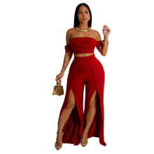 Load image into Gallery viewer, Ruched Top and Wide Leg Split Pants Set