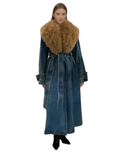 Load image into Gallery viewer, Fur Collar Denim Trench Coat