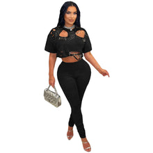 Load image into Gallery viewer, Hollow Out Pin Crop Top Set
