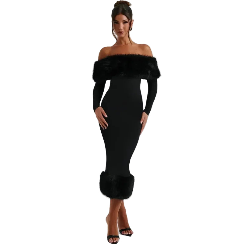 Off The Shoulder Fur Lined Dress
