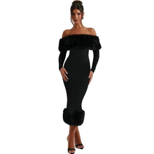 Load image into Gallery viewer, Off The Shoulder Fur Lined Dress