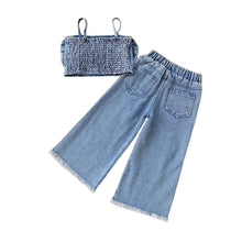 Load image into Gallery viewer, Denim Bow Cami Pant Set