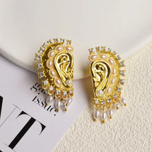 Load image into Gallery viewer, Metal Golden Plated Ear Shaped Dangle Earrings-Modern Baby Las Vegas