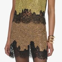 Load image into Gallery viewer, Gold Crystal Lace Patch Mini Skirt