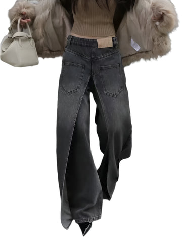 Vintage Patch Layered Baggy Wide Leg Jeans-Modern Baby Las Vegas