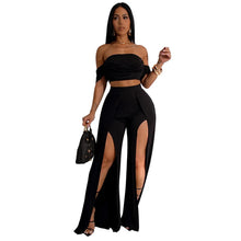 Load image into Gallery viewer, Ruched Top and Wide Leg Split Pants Set