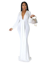 Load image into Gallery viewer, V-Neck Sash Puff Sleeve Dress