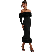 Load image into Gallery viewer, Off The Shoulder Fur Lined Dress