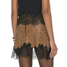 Load image into Gallery viewer, Gold Crystal Lace Patch Mini Skirt