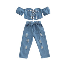 Load image into Gallery viewer, Distressed Lace Up Denim Set