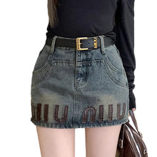 Load image into Gallery viewer, Brown Letter Denim Skirt