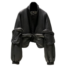 Load image into Gallery viewer, Leather Pocket Bomber Jacket-Modern Baby Las Vegas