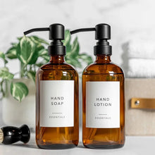 Load image into Gallery viewer, Amber Glass Soap Dispenser