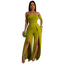 Load image into Gallery viewer, Ruched Top and Wide Leg Split Pants Set