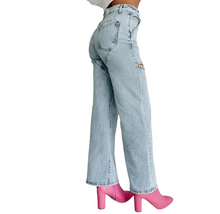 Load image into Gallery viewer, Crystal Lined Hollow Out Denim Jeans-Modern Baby Las Vegas