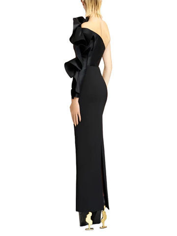 Ruffled One-Shoulder Satin Dress-Modern Baby Las Vegas