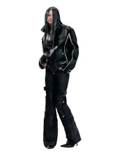 Load image into Gallery viewer, Black Distressed Waxed Cotton Denim Pants