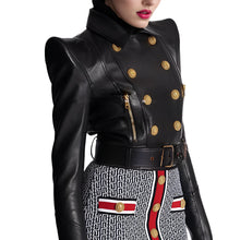 Load image into Gallery viewer, Gold Button Leather Jacket And Skirt Collection-Modern Baby Las Vegas
