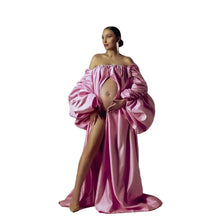 Load image into Gallery viewer, Off The Shoulder Satin Maternity Dress
