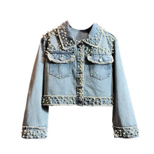 Load image into Gallery viewer, Vintage Pearl Beaded Denim Jacket-Modern Baby Las Vegas