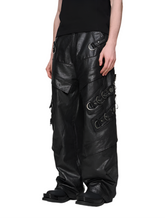 Load image into Gallery viewer, Buckle Patch Multi-Pocket Leather Pants-Modern Baby Las Vegas