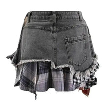 Load image into Gallery viewer, Plaid Patch Denim Skirt