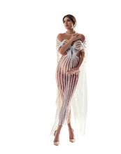 Load image into Gallery viewer, Striped Mesh Caped Maternity Dress