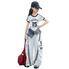 Load image into Gallery viewer, Striped Patch Denim Track Pants Set