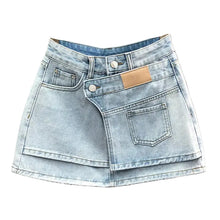 Load image into Gallery viewer, Patch Wrap Denim Skirt