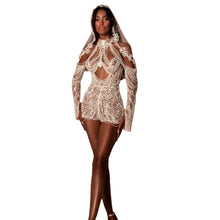 Load image into Gallery viewer, Draped Hollow Out Crystal Mini Dress-Modern Baby Las Vegas