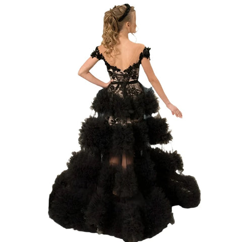 Black Layered Lace Floral Dress-Modern Baby Las Vegas