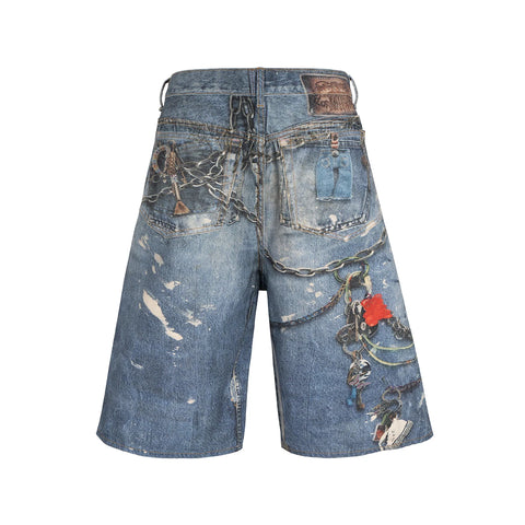 3D Print Chain Denim Shorts-Modern Baby Las Vegas