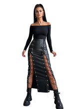 Load image into Gallery viewer, Long Leather Lace-Up Bandage Skirt-Modern Baby Las Vegas